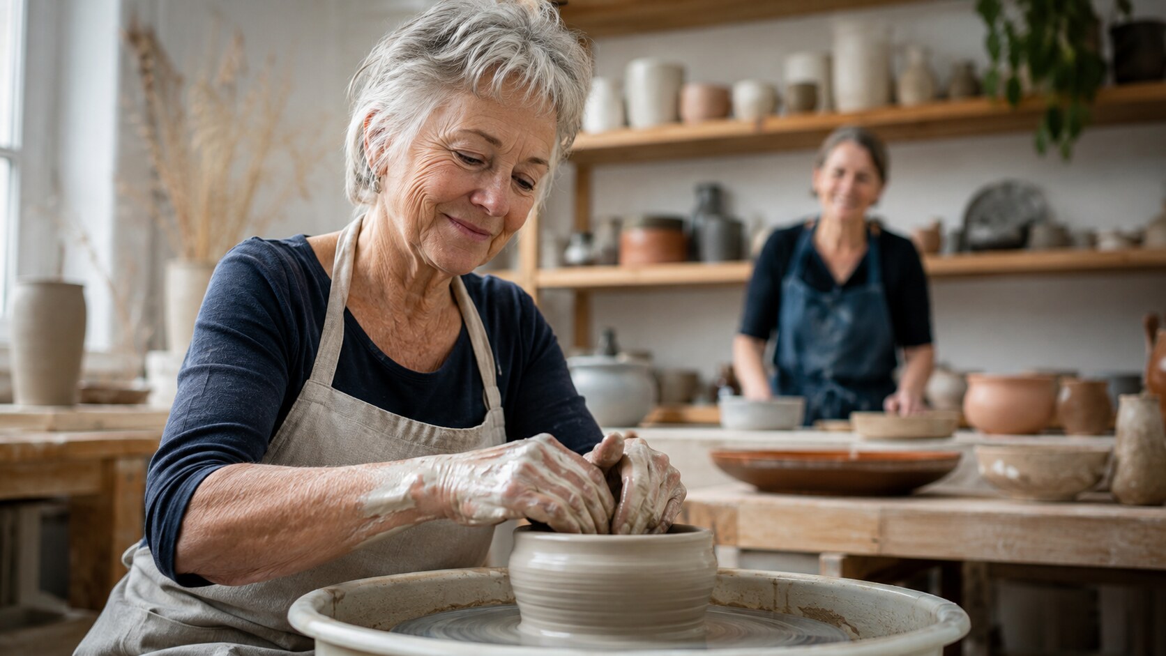 A woman discovering creativity at a pottery studio