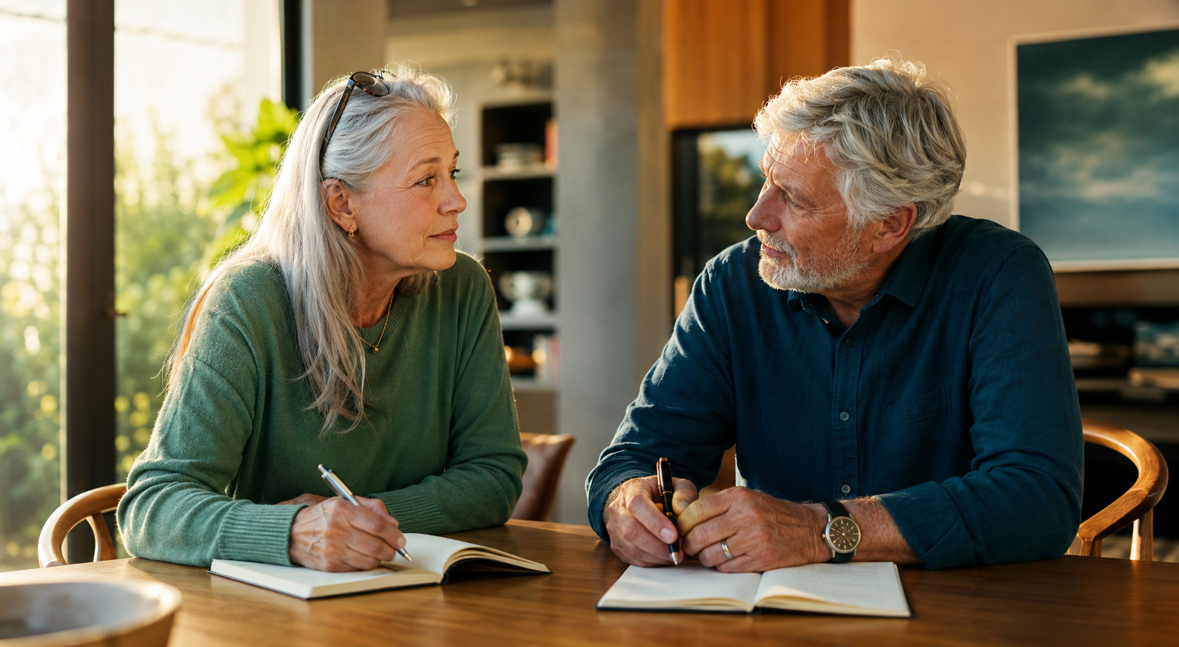 A couple discussing their retirement hopes together at home